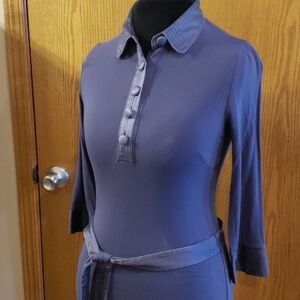 Boden stretch collared satin trim blue grey dress